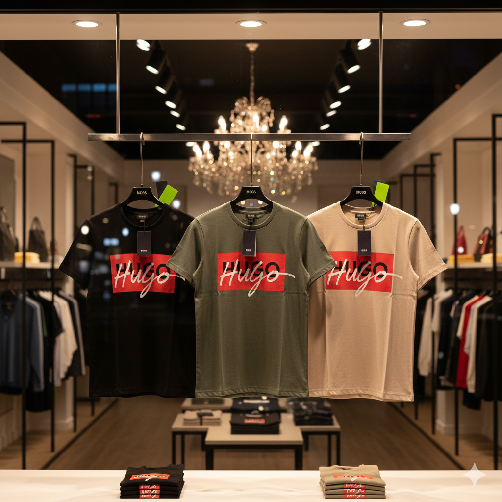 Playera HUGO con Bloque de Color y Logotipo Caligráfico - Actitud Moderna y Vanguardista