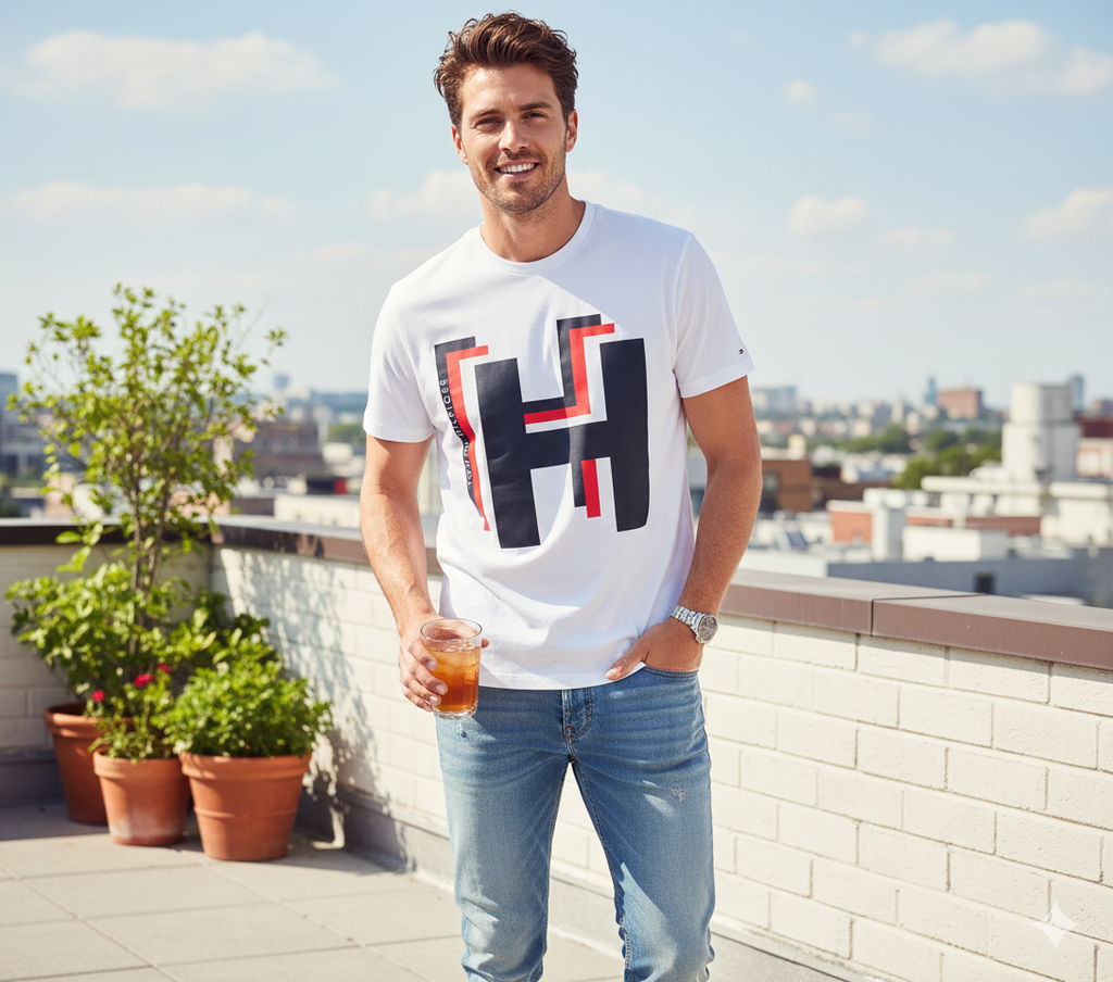 Playera Tomm Hilfger Gráfico "H" Moderno - Estilo Urbano y Frescura Casual
