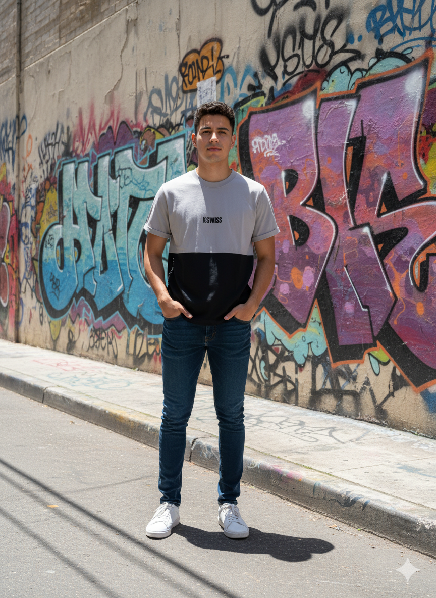 Playera K-Swiss Bicolor Gris y Negra - Estilo Urbano Moderno