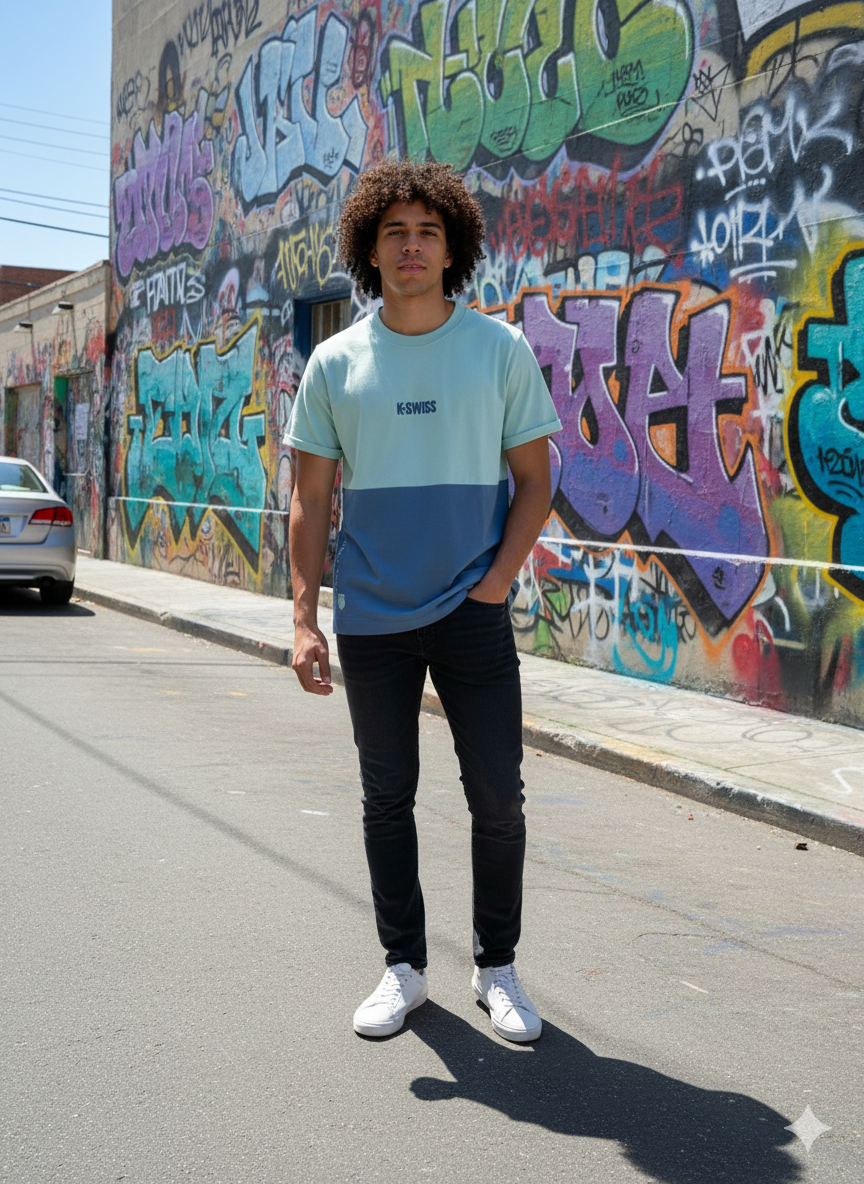 Playera K-Swiss Bicolor Menta y Azul - Frescura y Estilo Urbano