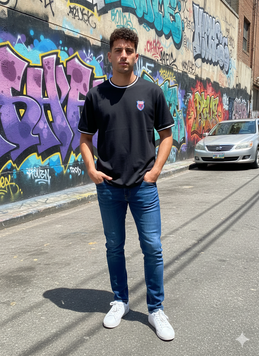 Playera K-Swiss OVERSIZE Clásica Negra con Ribetes Blancos - Elegancia Deportiva y Atemporal